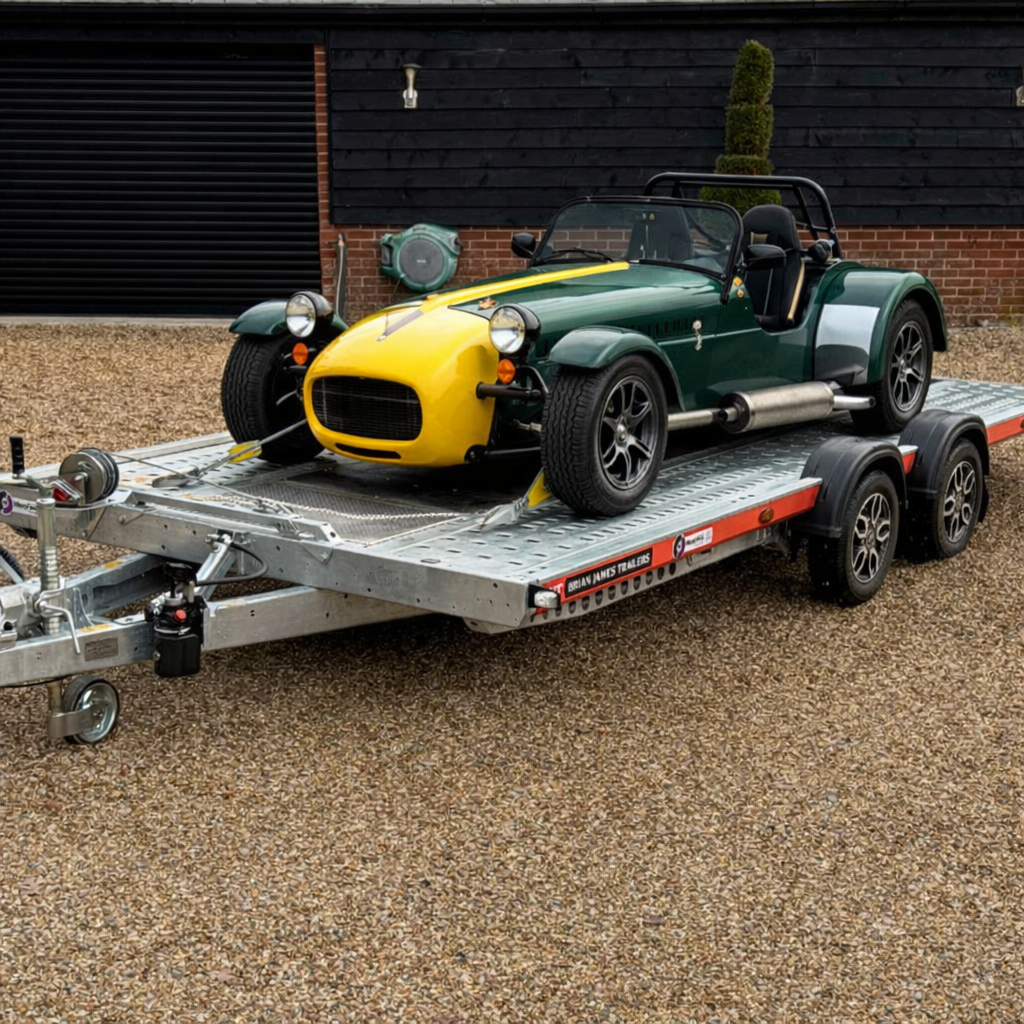 Caterham track car on car transport trailer