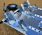 motorbike trailer wheel clamps of Woodford 3 bike triple motorbike trailer for hire and rent from Hampshire Trailer co